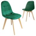 Krzesło welurowe drewniane nogi zielone - zdjęcie 1
